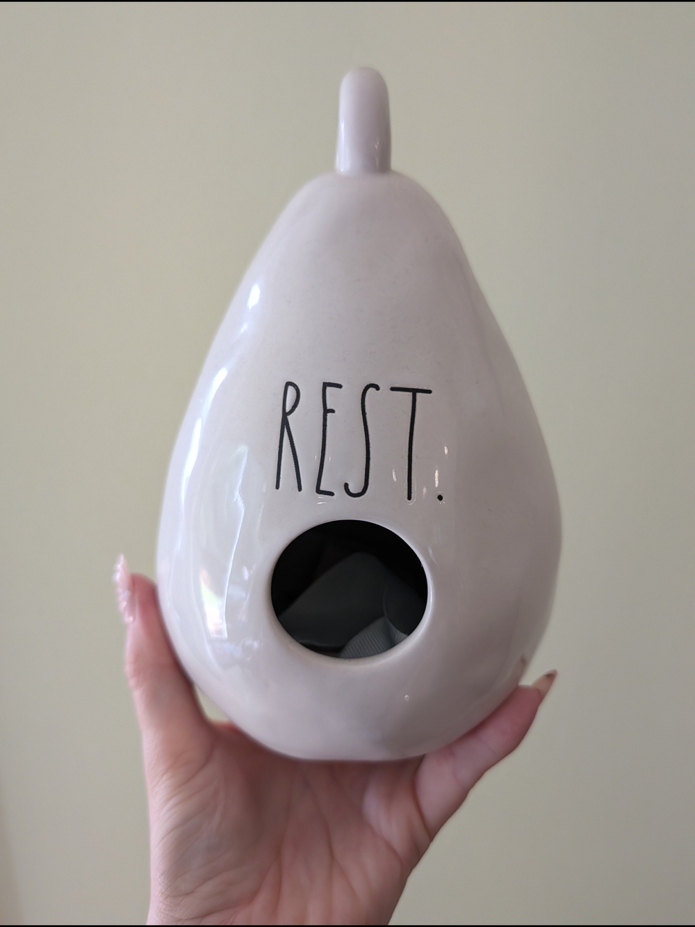 Ceramic Bird Nesting House - White "REST" Design Rae Dunn